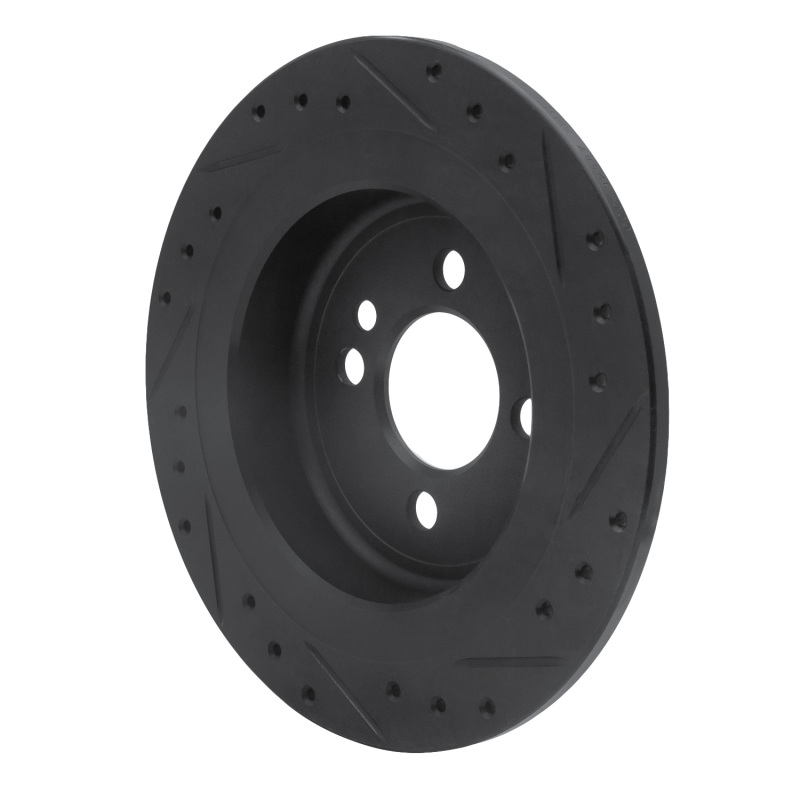 Mini Cooper Brake Rotor (1) - Rear Left - R1 Concepts - Drilled & Slotted - Black - `09-`14